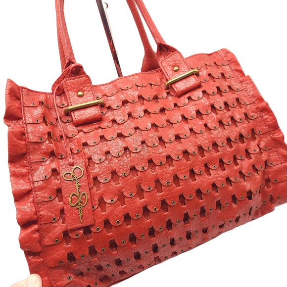 New Jessica Simpson Ruffle Purse Vegan Leather Handbag Red w/ Crossbody Strap - Picture 7 of 11